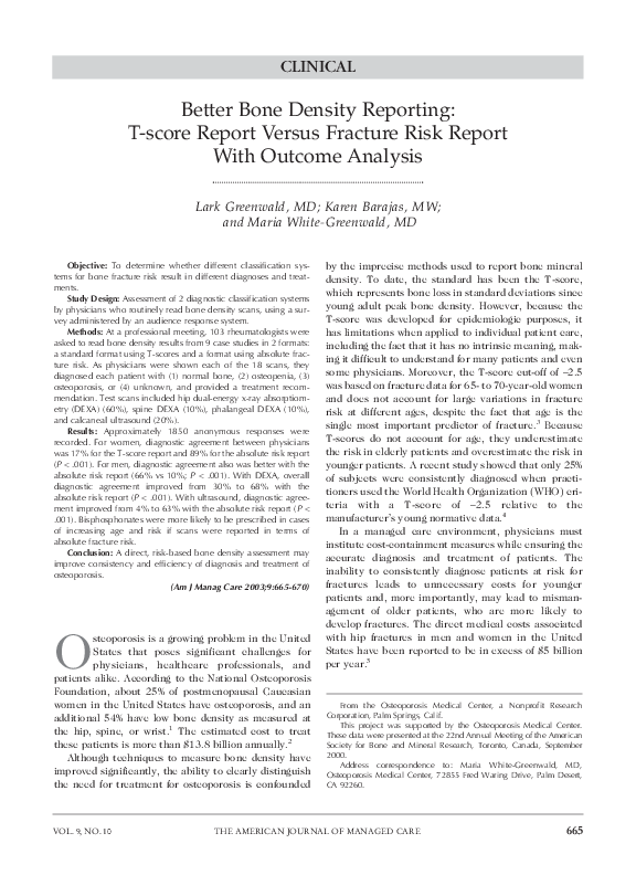 (PDF) Better bone density reporting: T-score report versus fracture ...