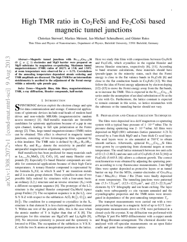 (PDF) High TMR Ratio in ${\rm Co}_{2}{\rm FeSi}$ and ${\rm Fe}_{2}{\rm ...
