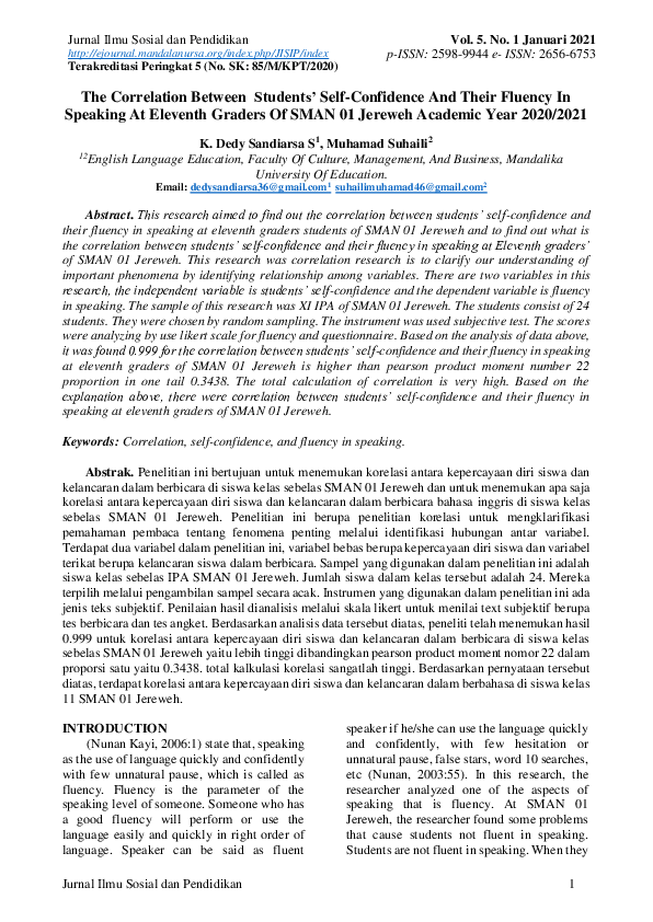  pdf the correlation between students self confidence and their