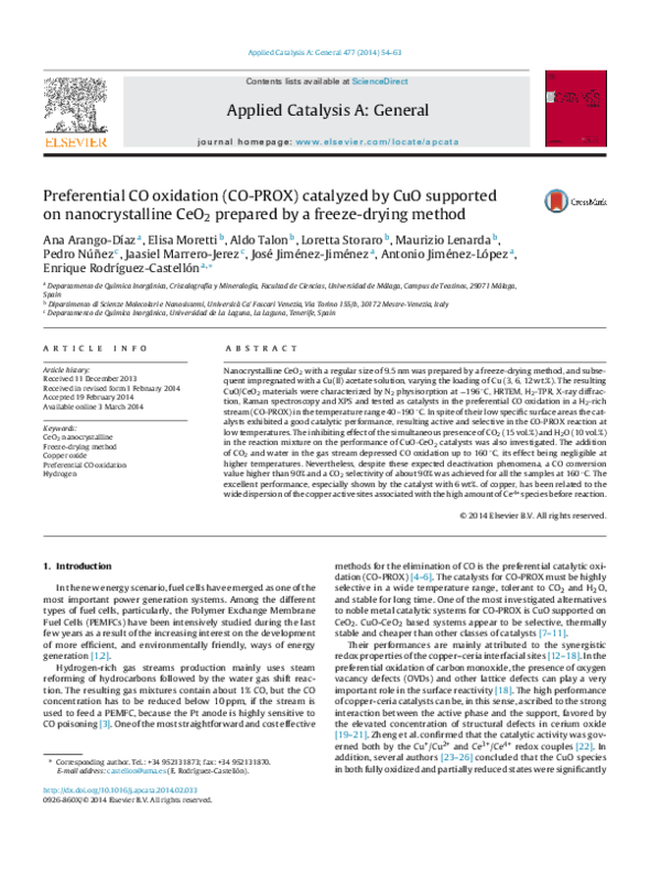 (PDF) Preferential CO oxidation (CO-PROX) catalyzed by CuO supported on ...