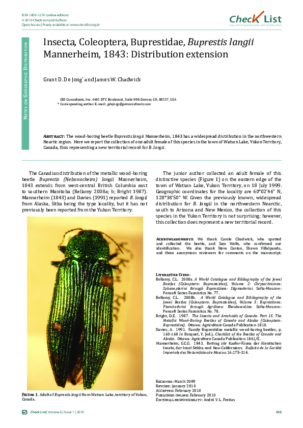 (PDF) Insecta, Coleoptera, Buprestidae, Buprestis langii Mannerheim