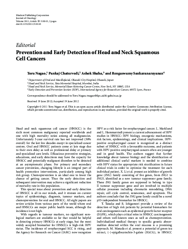 (PDF) Prevention and Early Detection of Head and Neck Squamous Cell Cancers