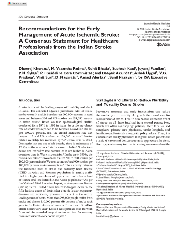 (PDF) Recommendations for the Early Management of Acute Ischemic Stroke ...