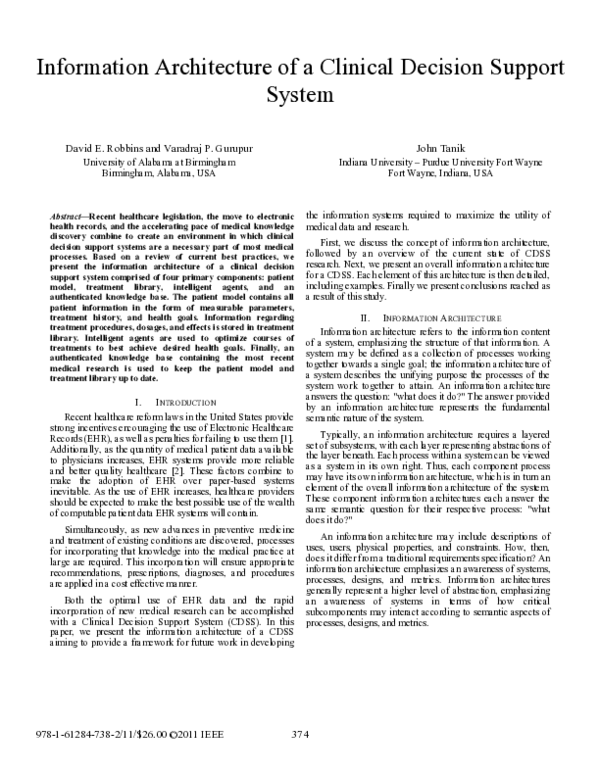 (PDF) Information architecture of a clinical decision support system