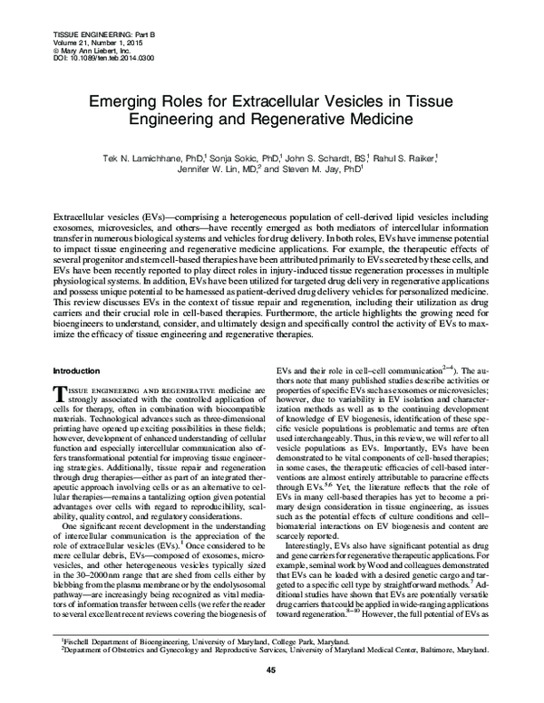 (PDF) Emerging roles for extracellular vesicles in tissue engineering ...