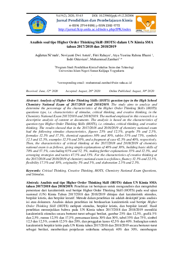(PDF) Analisis soal tipe Higher Order Thinking Skill (HOTS) dalam UN ...