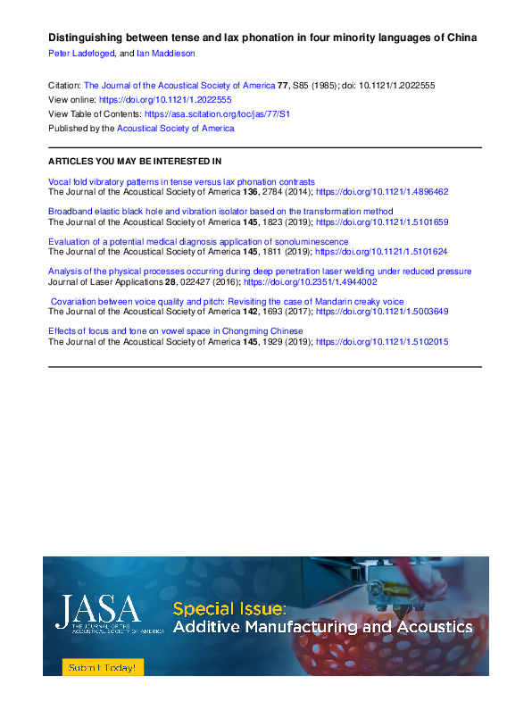 (PDF) Distinguishing between tense and lax phonation in four minority ...