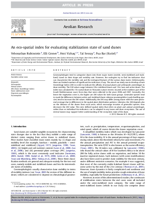 (PDF) An eco-spatial index for evaluating stabilization state of sand dunes