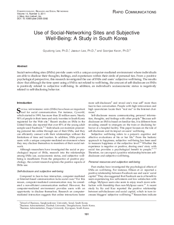(PDF) Use of Social-Networking Sites and Subjective Well-Being: A Study ...