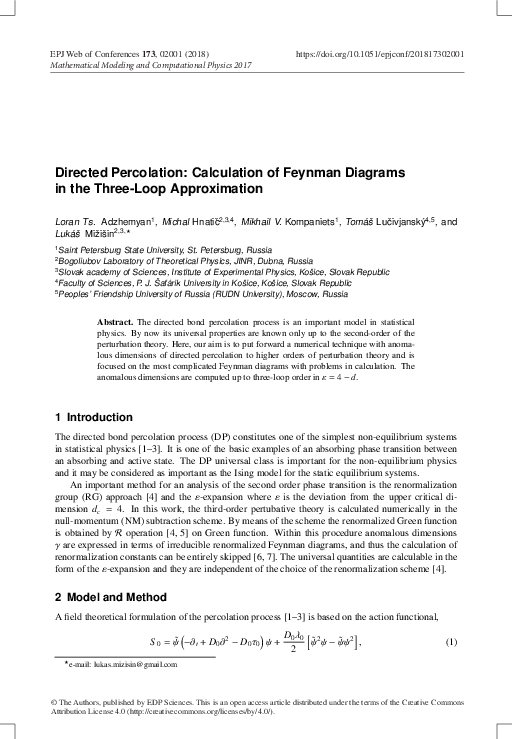 (PDF) Directed Percolation: Calculation of Feynman Diagrams in the ...