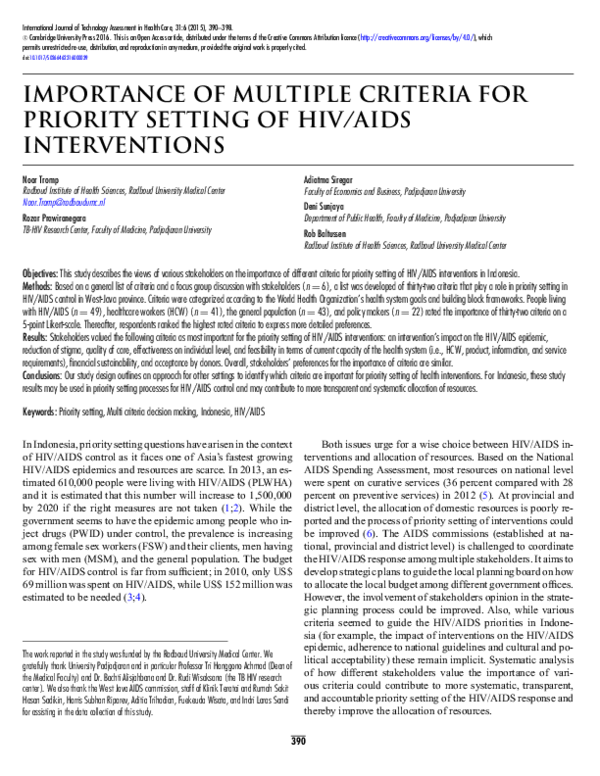 (PDF) Importance of Multiple Criteria for Priority Setting of Hiv/Aids ...