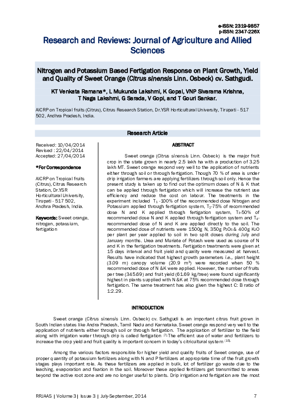 (PDF) Nitrogen and Potassium Based Fertigation Response on Plant Growth ...