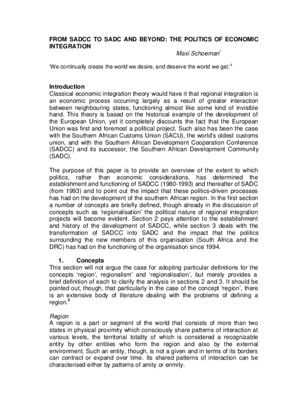 (PDF) From SADCC to SADC and beyond: The politics of economic integration