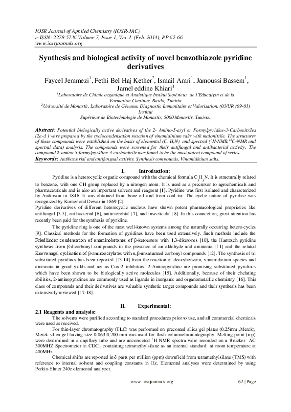 (PDF) Synthesis and biological activity of novel benzothiazole pyridine ...