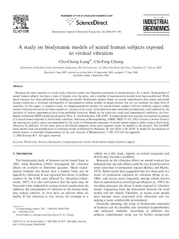(PDF) A study on biodynamic models of seated human subjects exposed to ...