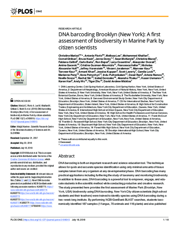(PDF) DNA barcoding Brooklyn (New York): A first assessment of ...