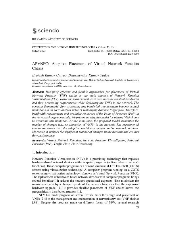 (PDF) APVNFC: Adaptive Placement of Virtual Network Function Chains
