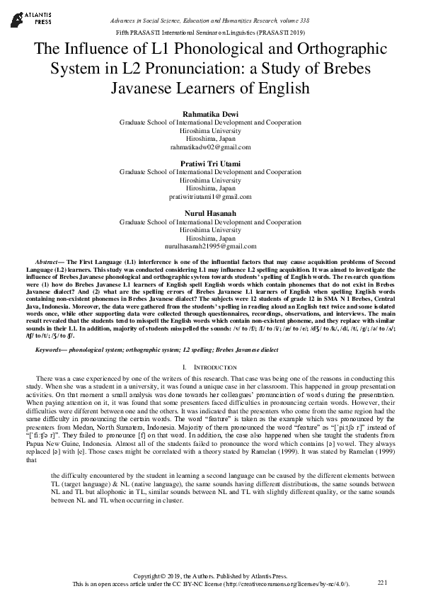(PDF) The Influence of L1 Phonological and Orthographic System in L2 ...