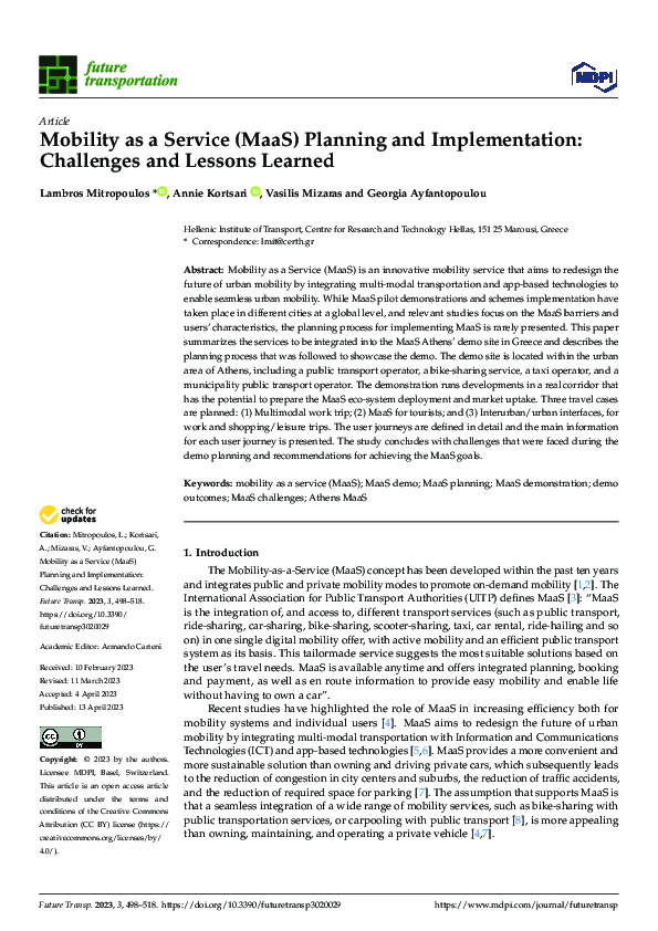 (PDF) Mobility as a Service (MaaS) Planning and Implementation ...
