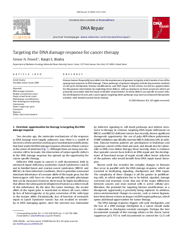(PDF) Targeting the DNA damage response for cancer therapy