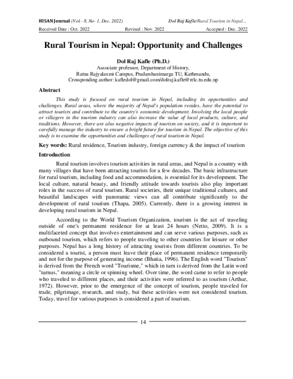 (PDF) Rural Tourism in Nepal: Opportunity and Challenges