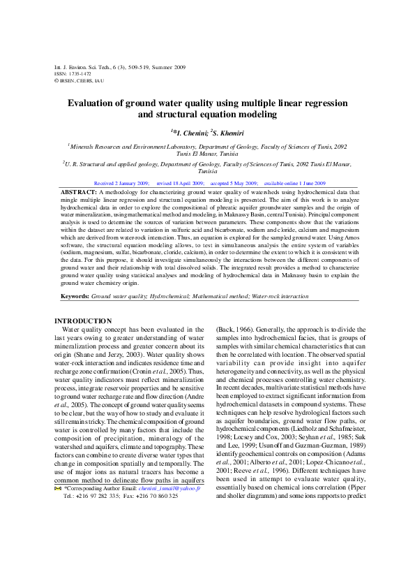 (PDF) Evaluation of ground water quality using multiple linear ...