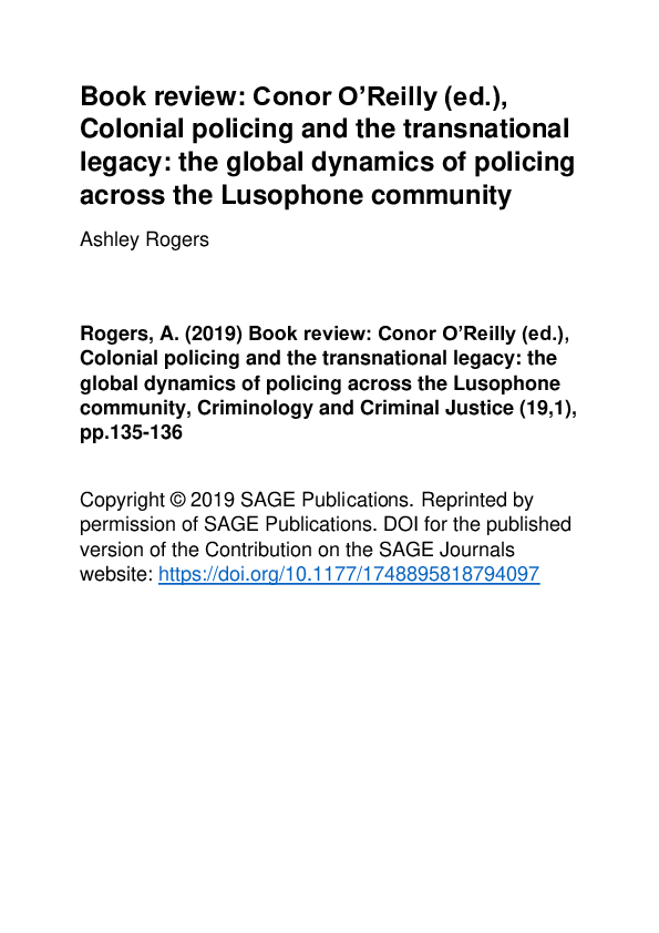 (PDF) Book review: Conor O’Reilly (ed.), Colonial Policing and the ...