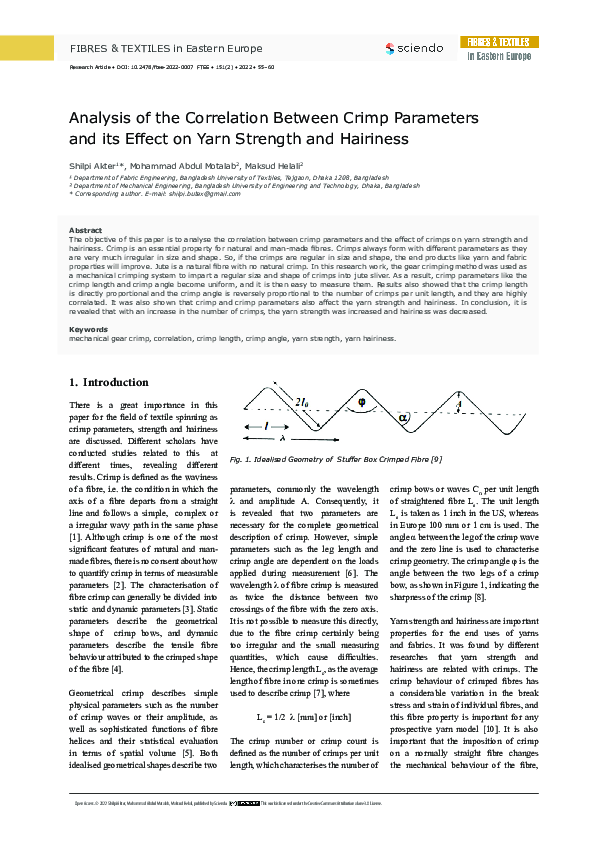 (PDF) Analysis of the Correlation Between Crimp Parameters and its ...