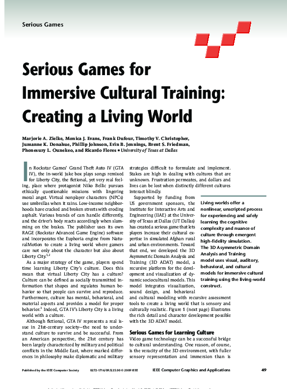 (PDF) Serious Games for Immersive Cultural Training: Creating a Living ...