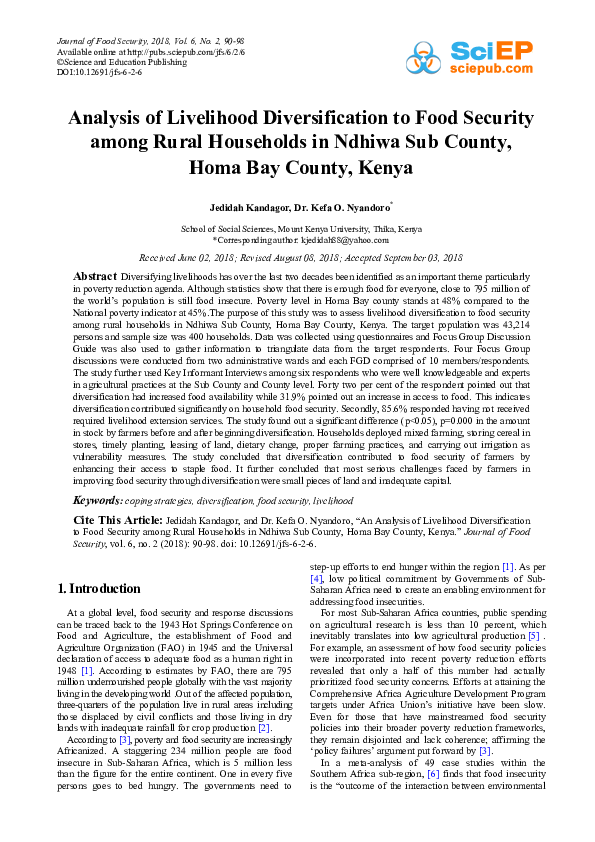 (PDF) Analysis of Livelihood Diversification to Food Security among ...