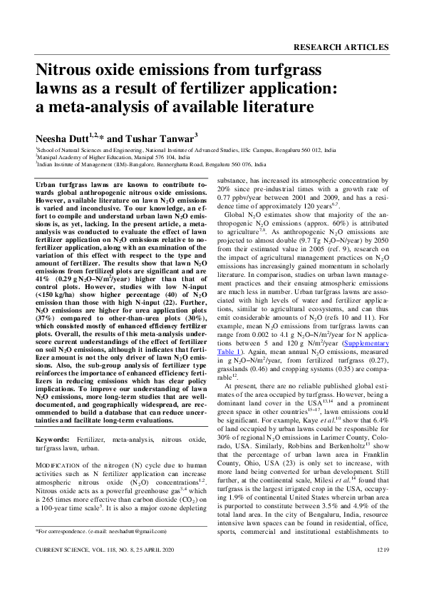 (PDF) Nitrous oxide emissions from turfgrass lawns as a result of ...