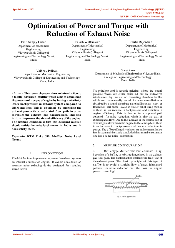 (PDF) Optimization of Power and Torque with Reduction of Exhaust Noise