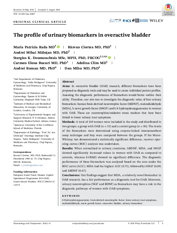 (PDF) The profile of urinary biomarkers in overactive bladder