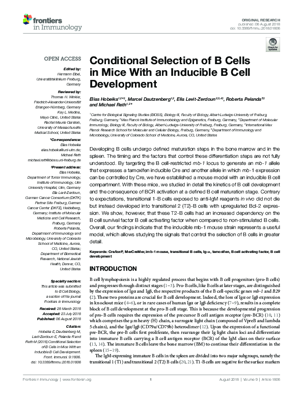 (PDF) Conditional Selection of B Cells in Mice With an Inducible B Cell ...
