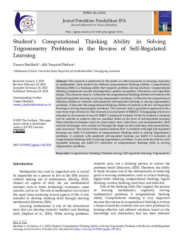(PDF) Student’s Computational Thinking Ability in Solving Trigonometry ...