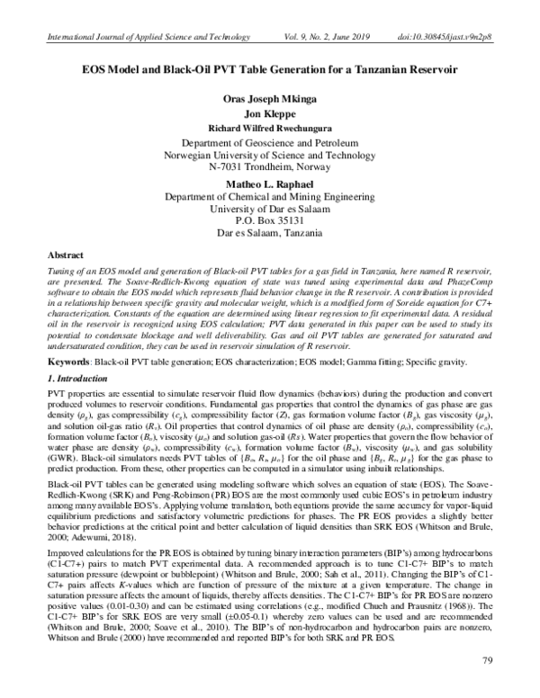 (PDF) Generation of Black-Oil PVT Properties Tables Using Tuned EOS ...
