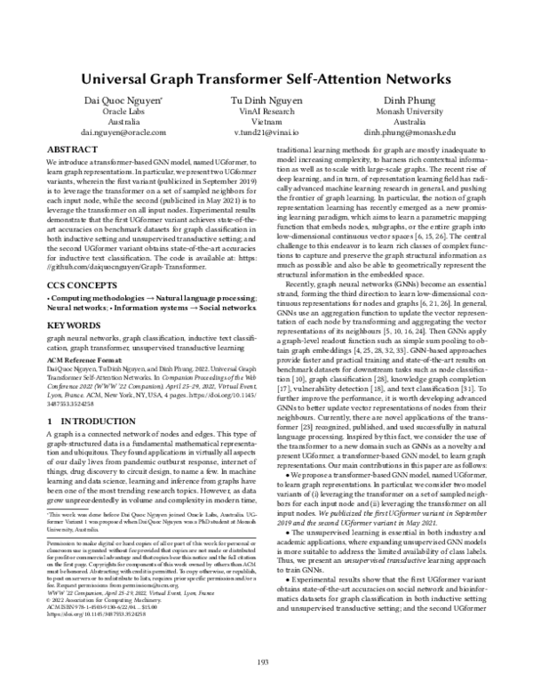 (PDF) Universal Graph Transformer Self-Attention Networks