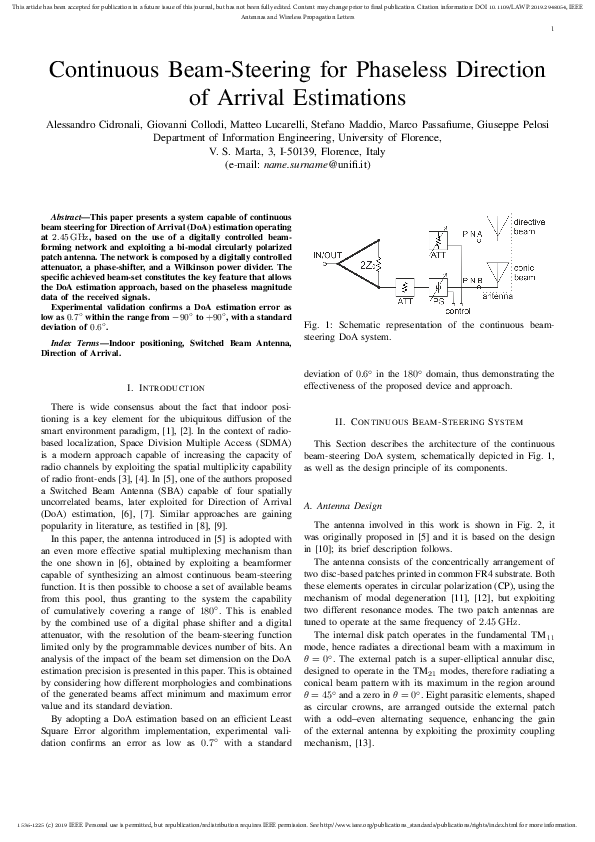 (PDF) Continuous Beam Steering For Phaseless Direction-of-Arrival ...