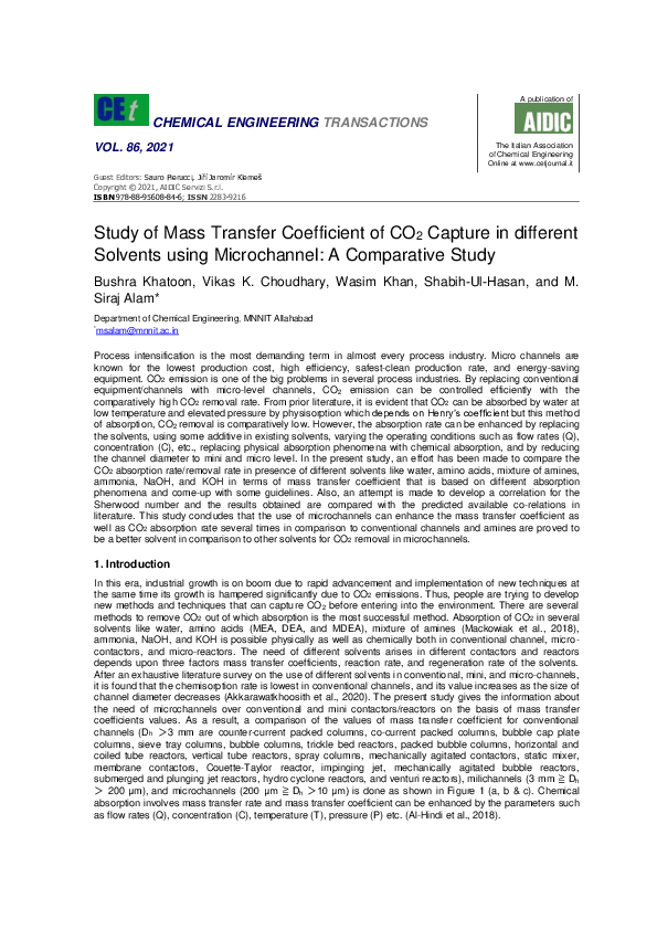 (PDF) Study of Mass Transfer Coefficient of CO2 Capture in different ...