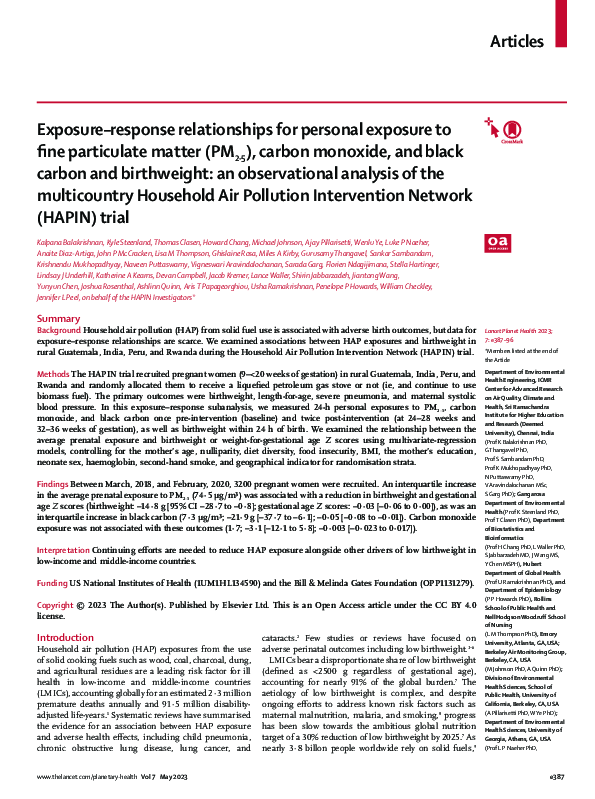 (PDF) Exposure-response relationships for personal exposure to fine ...
