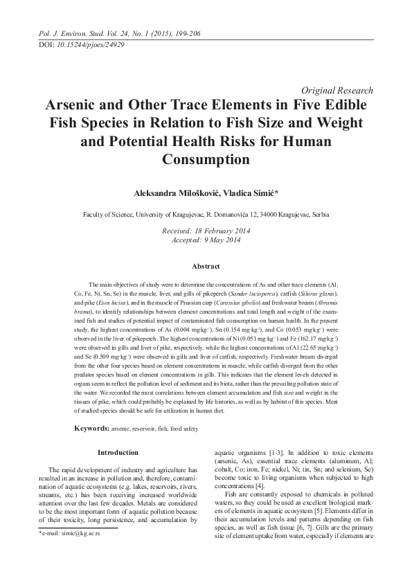 (PDF) Arsenic and Other Trace Elements in Five Edible Fish Species in ...