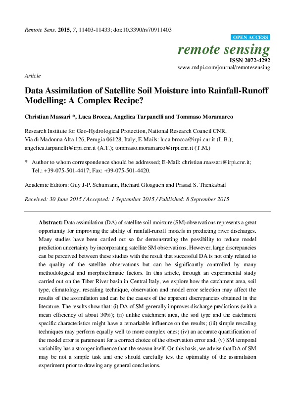 (PDF) Data Assimilation of Satellite Soil Moisture into Rainfall-Runoff ...
