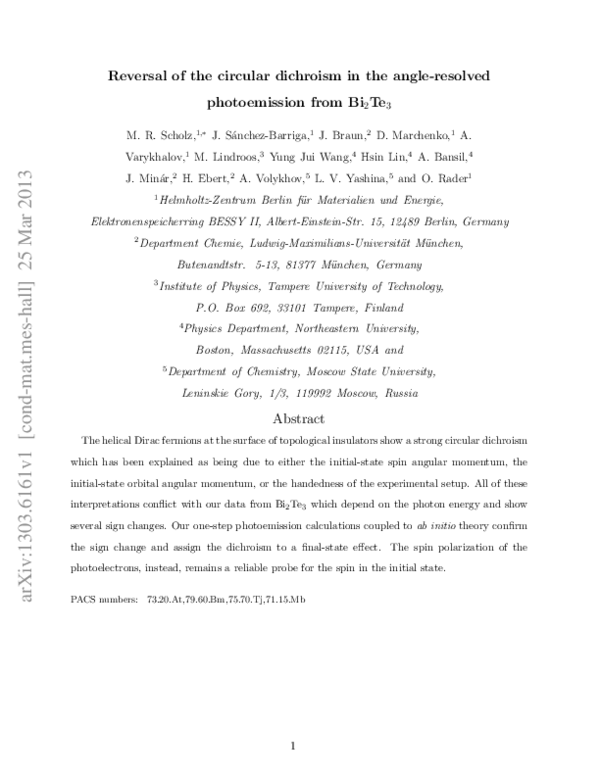 (PDF) Reversal of the Circular Dichroism in Angle-Resolved ...