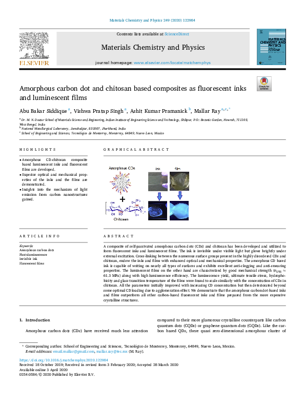 (PDF) Amorphous carbon dot and chitosan based composites as fluorescent ...