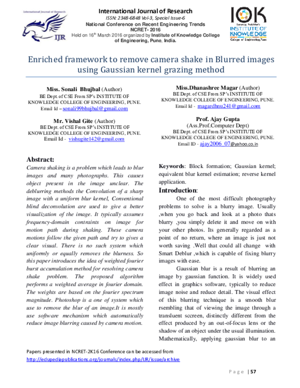 (PDF) Enriched framework to remove camera shake in Blurred images using ...