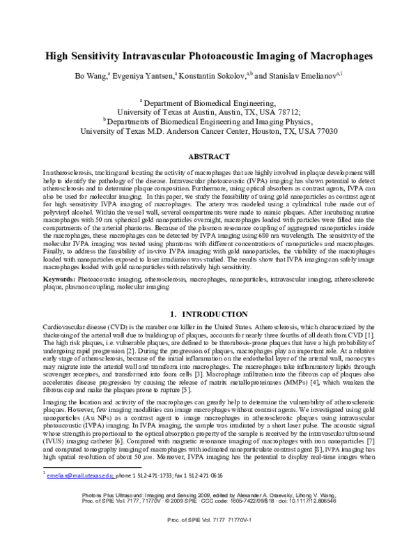(PDF) High sensitivity intravascular photoacoustic imaging of macrophages