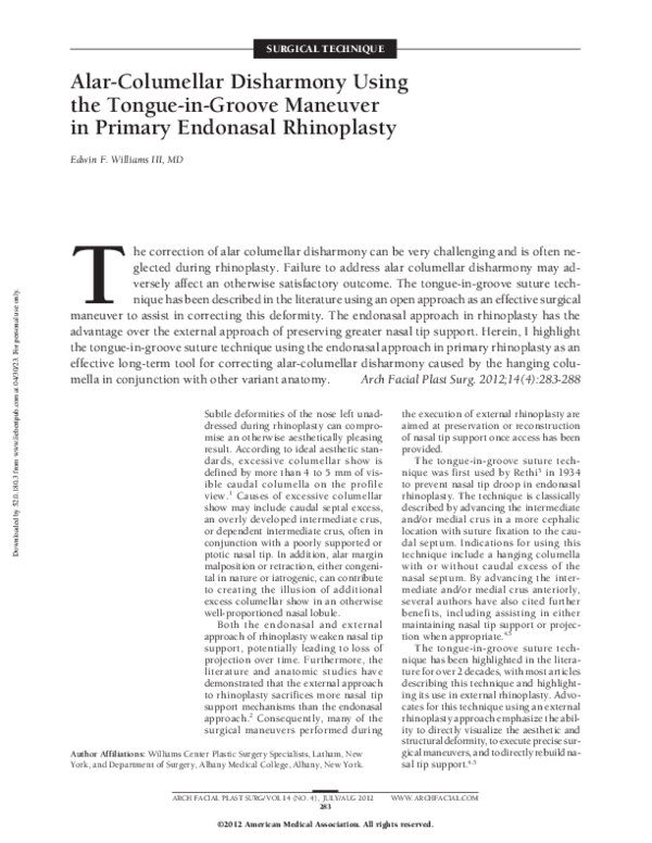 (PDF) Alar-Columellar Disharmony Using the Tongue-in-Groove Maneuver in ...