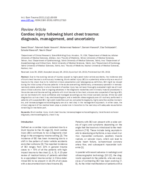 (PDF) Cardiac injury following blunt chest trauma: diagnosis ...