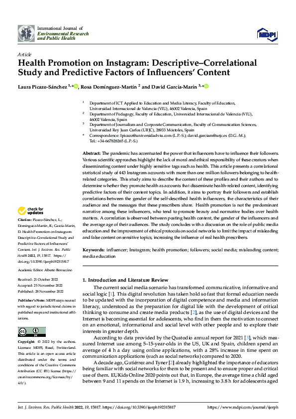 (PDF) Health Promotion on Instagram. DescriptiveCorrelational Study