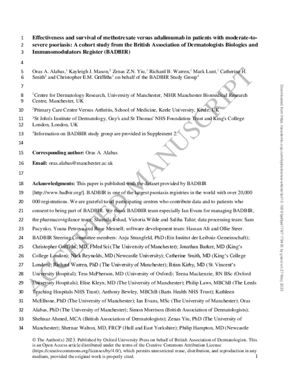 (PDF) Effectiveness and survival of methotrexate versus adalimumab in ...